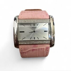 Guess Women's Pink Leather Cuff Watch - Crystal Accents
